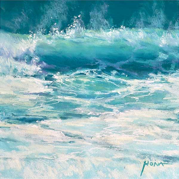 Turquoise waves, reflections, sunlight waves, pastel water, portrait,  regina hona, artists workshop, unison soft pastel, 