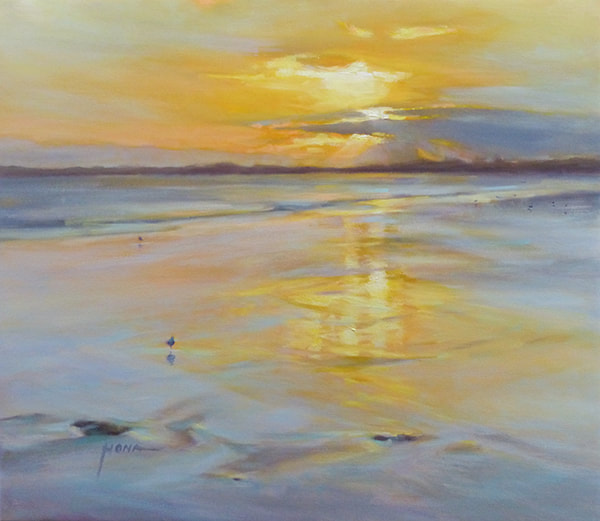 sunrise, sunset, golden beach, clouds, seagulls, artist's impression, golden sands, pastel landscape, workshops,  