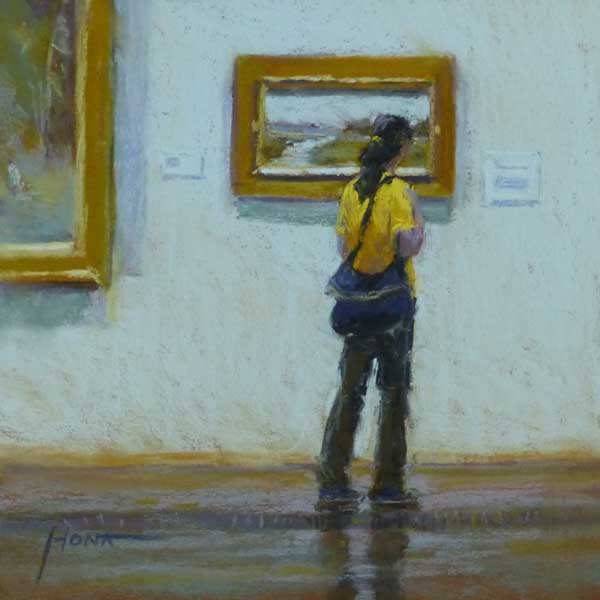 interior scene, figurative painting, gallery subject, pastel painting, framed art, 